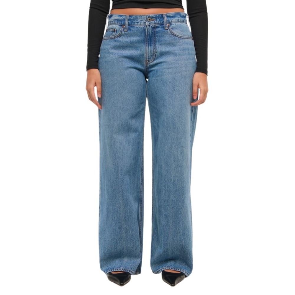 Abercrombie & Fitch Jeans Womens 36 Blue Curve Love Low Rise Ultra Loose Raw Hem